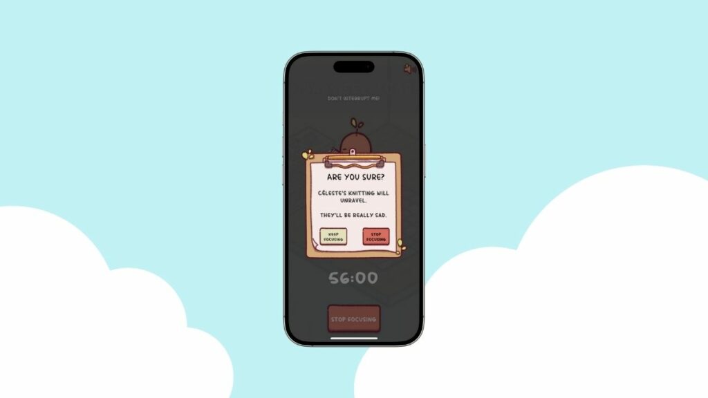 Un écran de l'application sur un fond de ciel bleu.